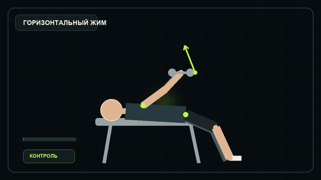 Анимация техники жима гантелей лёжа
